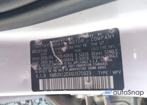 2006 Hyundai Tucson Gls/Limited z USA, uszkodzony, nr VIN KM8JN12DX6U370929